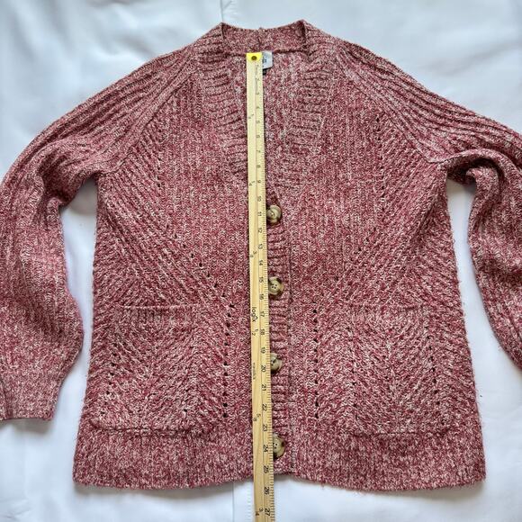 CABI CHUNKY CABLE KNIT GRANDMA CORE BUTTON DOWN CARDIGAN RED CREAM V NECK MEDIUM - Picture 7 of 12